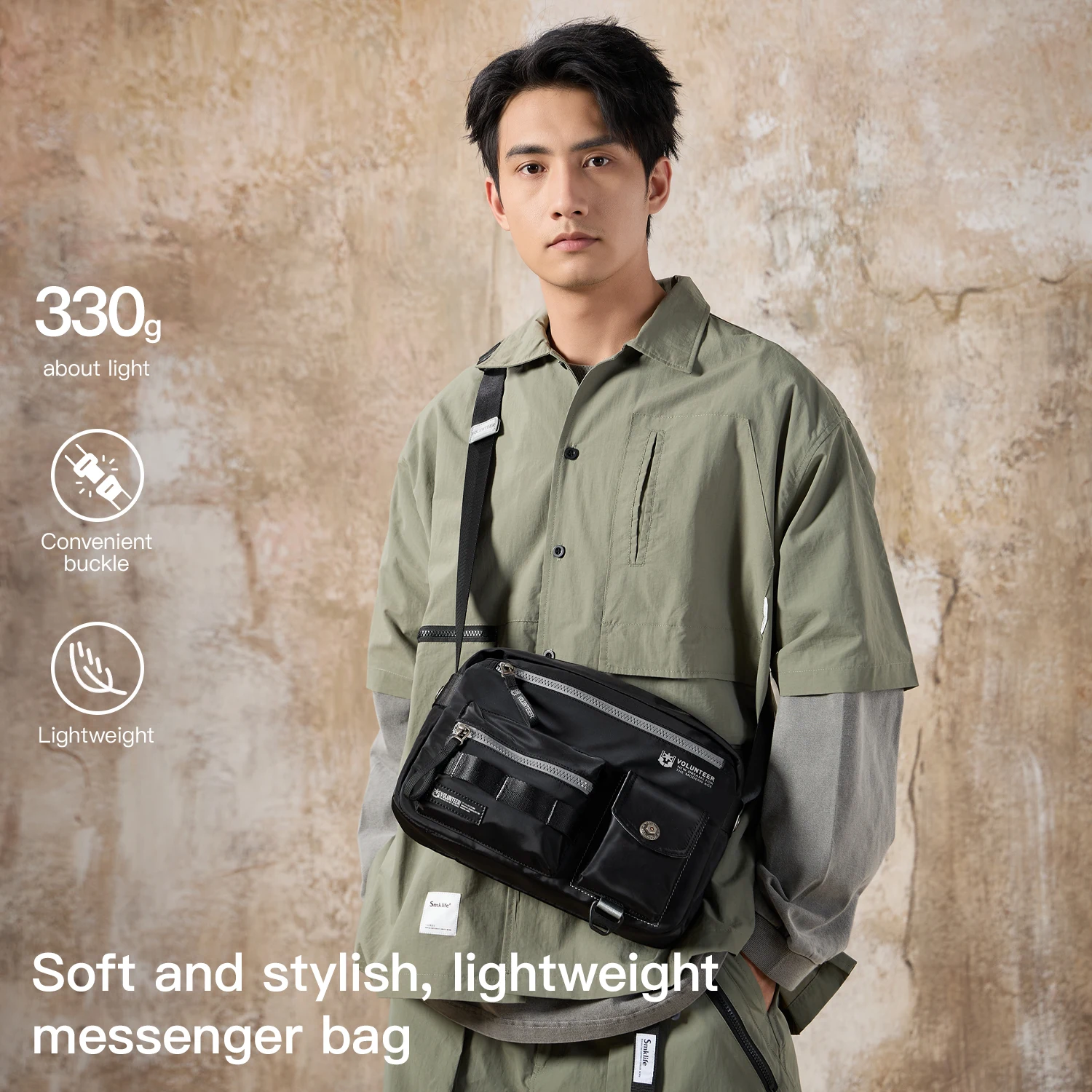 Volunteer Men's Crossbody Shoulder Bag Oxford Messenger Bag Male Casual Fashion Commuter Lightweight Sling Bags Man 1868-02