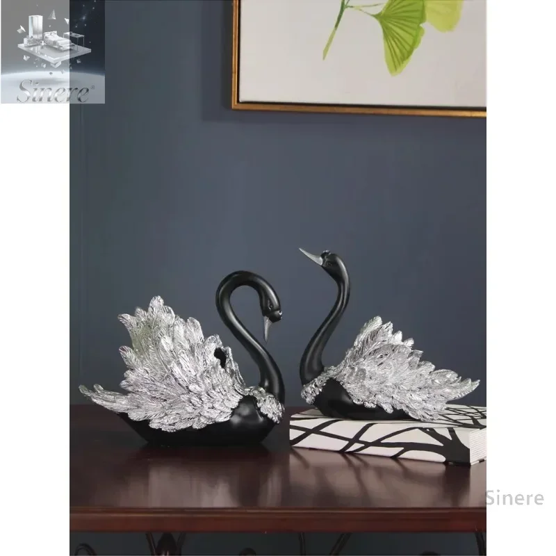 

European light luxury living room ornament high-end sense, couple black swan decoration handicrafts, home accessories wedding gi