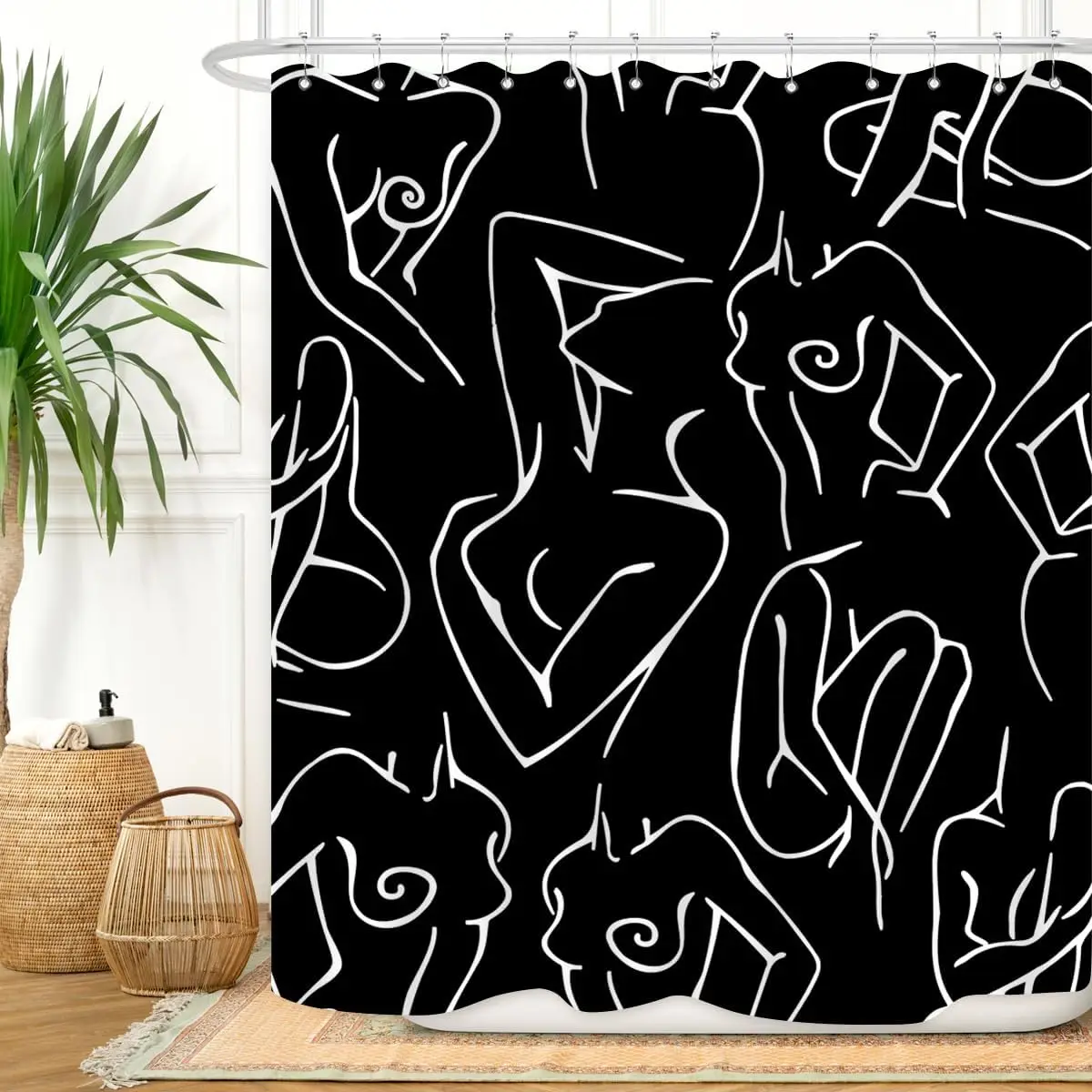 Black White Shower Curtain Abstract Woman Naked Nude Line Minimalist Sexy Girls Modern Art Decor Aesthetic Fabric Home Bathroom