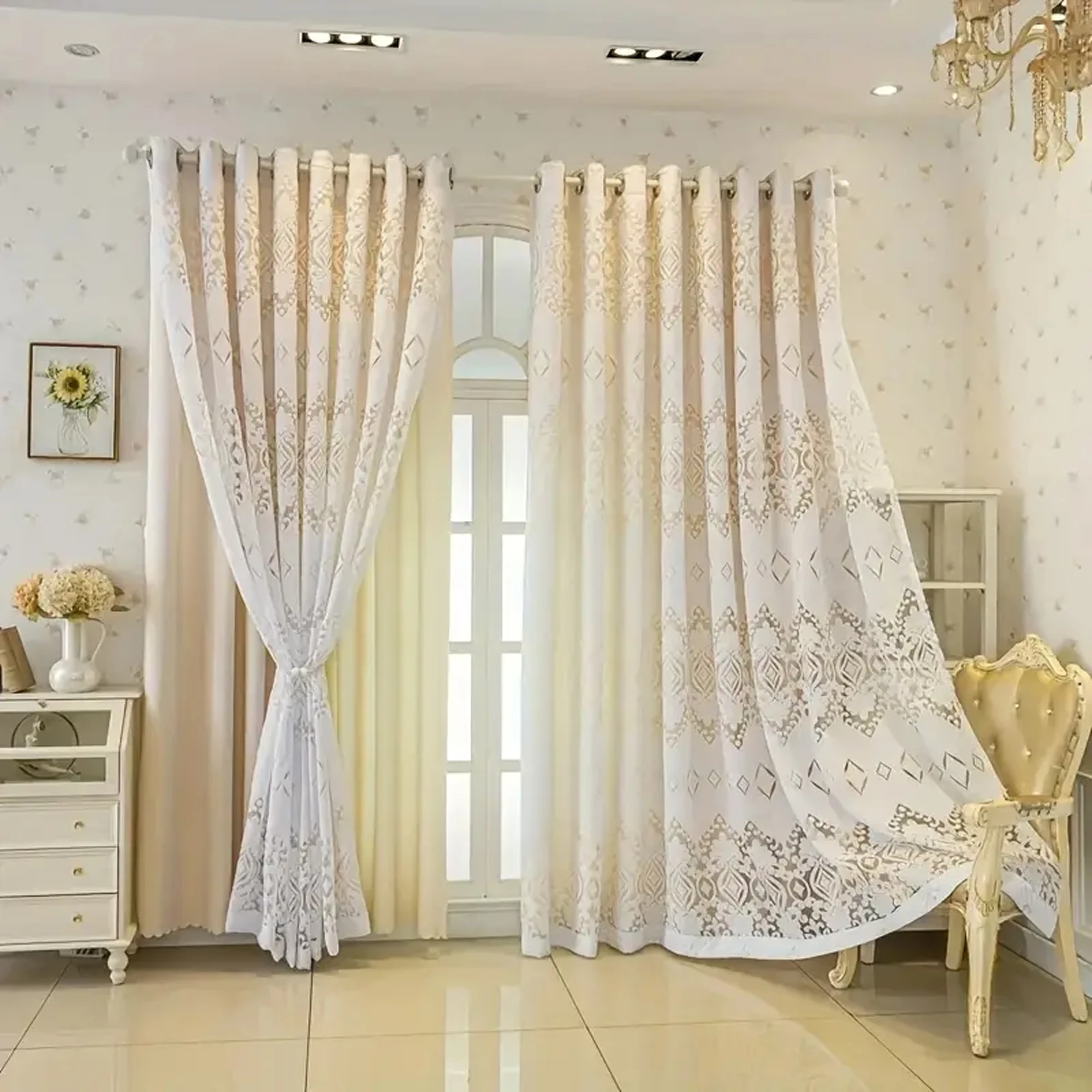 1pc Charming Blackout Curtain, UV Protection Floral Jacquard, Suitable for Bedroom Living Room Office, All-Season Sunshade