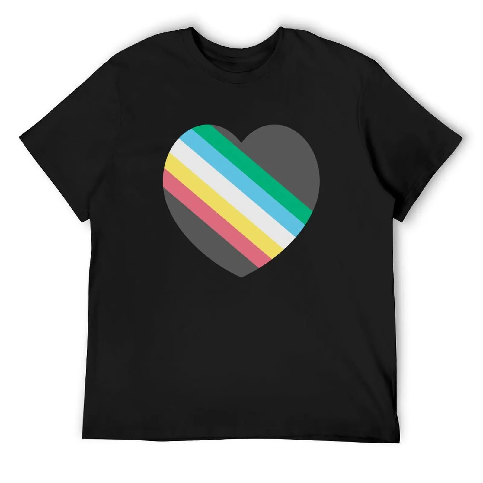 Heart-Shaped Disability Pride Rainbow Colorful Flag T-Shirt graphic tee shirt blue archive Men's t-shirts