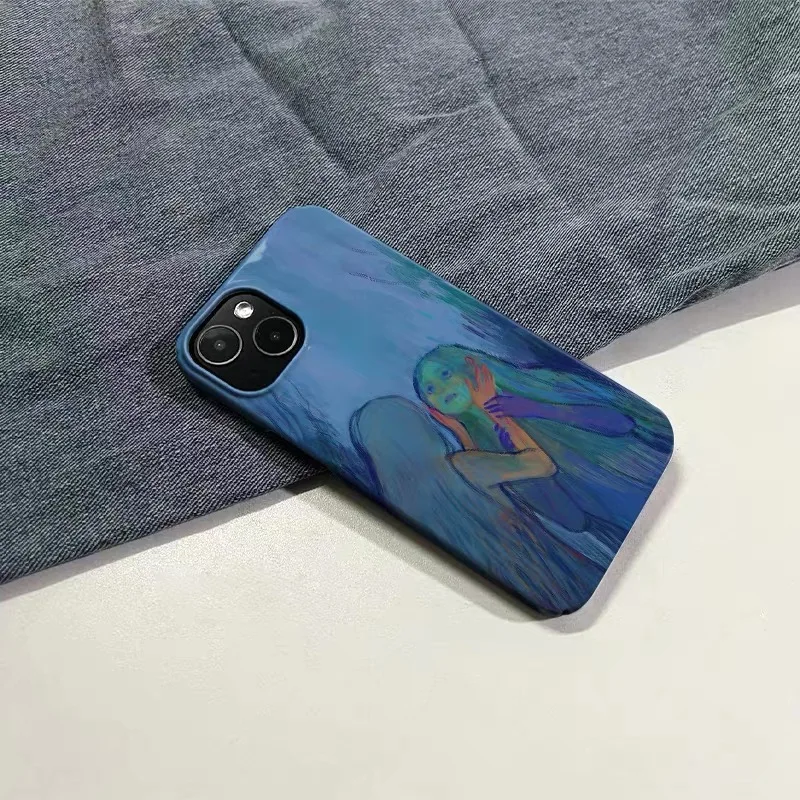 Blue Oil Painting Mirror Girl Phone Case for IPHONE 17 Air 16E 15 PROMAX 14 Plus 13 12 MINI 11 PRO 16Plus XR Acrylic Phone Cover