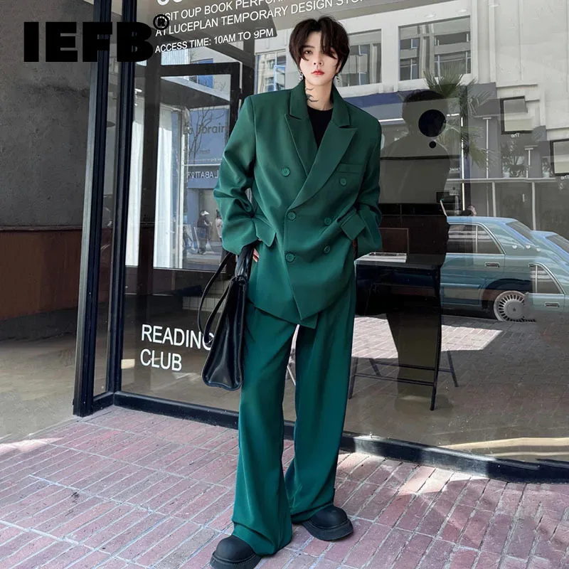 IEFB Male Suit Double Breasted Shoulder Pad Men's Set 2024 New Summer Top Casual Trend Straight Leg Pants Twopiece 9C5264