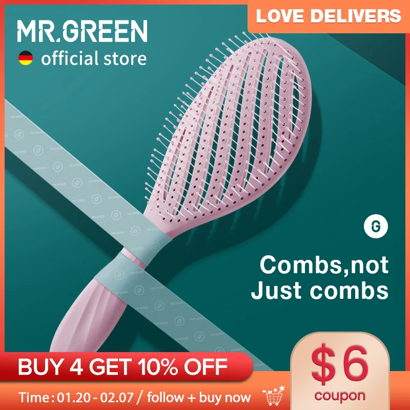 

MR.GREEN Hollow Out Hair Brush Scalp Massage Combs Hair Styling Detangler Fast Blow Drying Detangling Tool Wet Dry Curly Hair