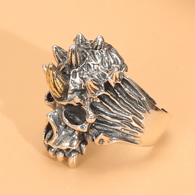 Thai Silver open perSonalized Skull ring men'S perSonalized ring punk ghoSt king S925 Sterling Silver retro