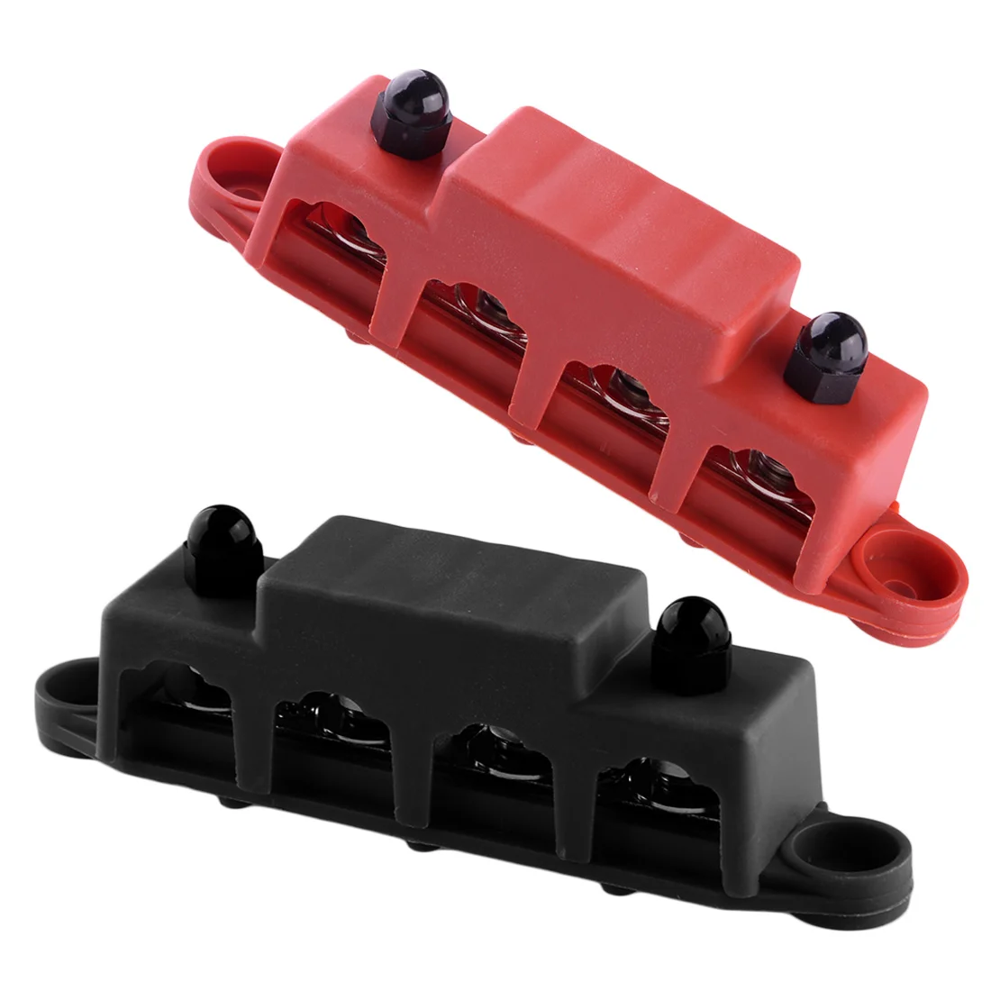 

2Pcs Marine 4 Post Power Distribution Block Bus Bar with Cover M8 Terminal Studs 48V DC for Car Truck RV Boat Trailer