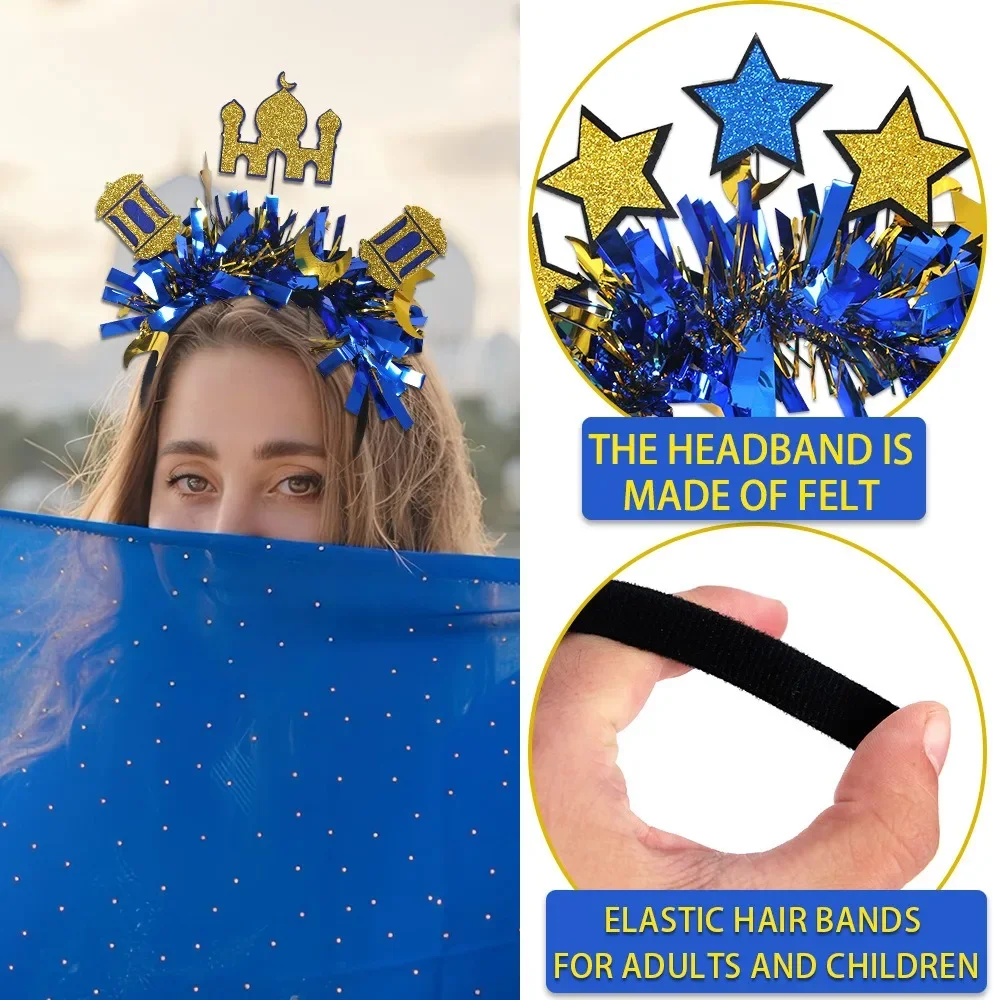 Diadema Eid Mubarak elegante azul dorado estrella Luna banda para la cabeza cinta para la cabeza Eid Al Fitr Ramadán Kareem fiesta feliz Eid Mubarak