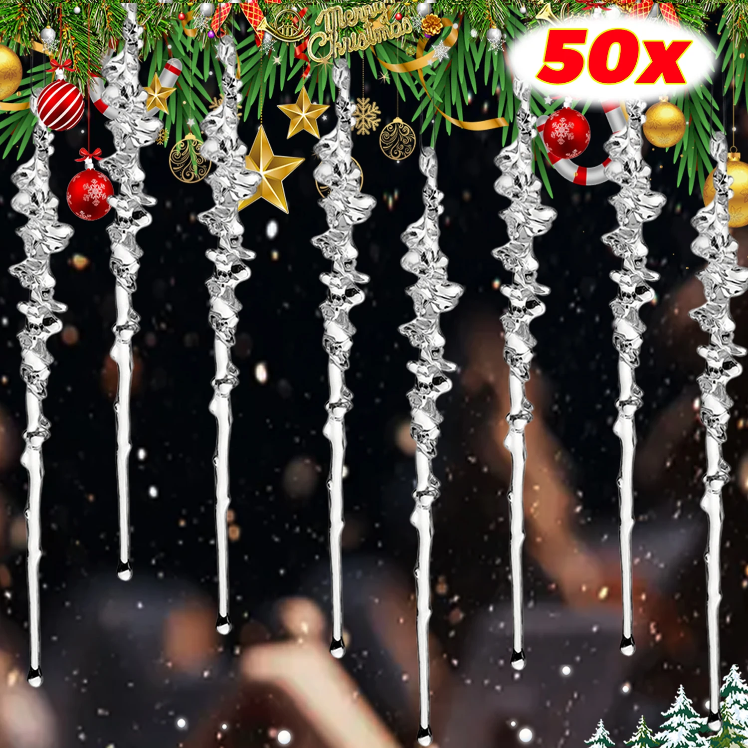 Ornements de glaçons en acrylique transparent pour décorations d'arbre de noël, glaçons suspendus en cristal, fournitures de décoration de mariage de noël