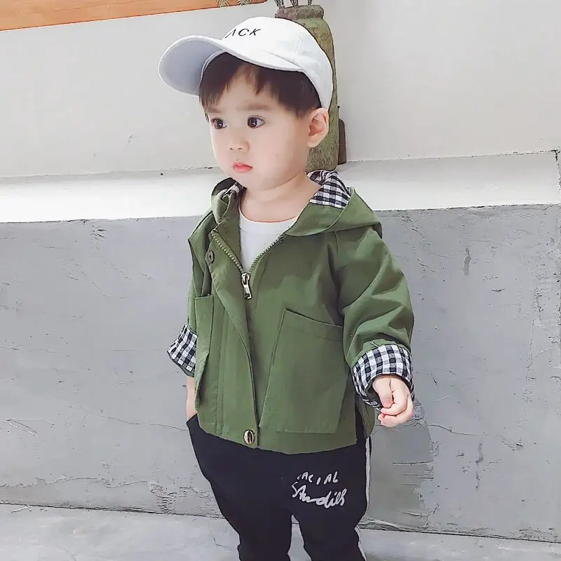 طفل الفتيان معطف الربيع والخريف نمط جديد للأطفال مقنعين خندق معطف النسخة الكورية جاكيت أطفال 80-130 سنتيمتر