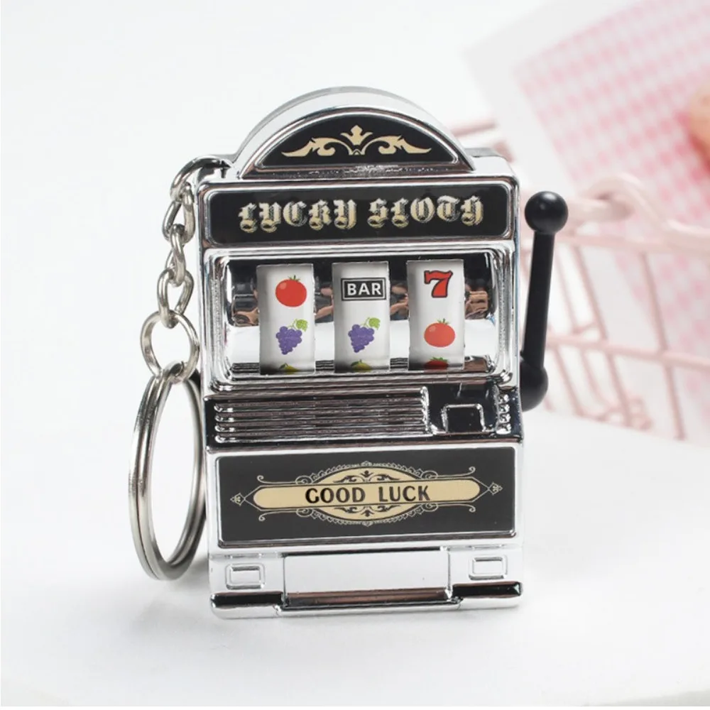 Mini Slot Machine Key Chains Funny Plastic Lucky Jackpot Keyrings Safety Multiple Colors Fruit Slot Machine Keychain