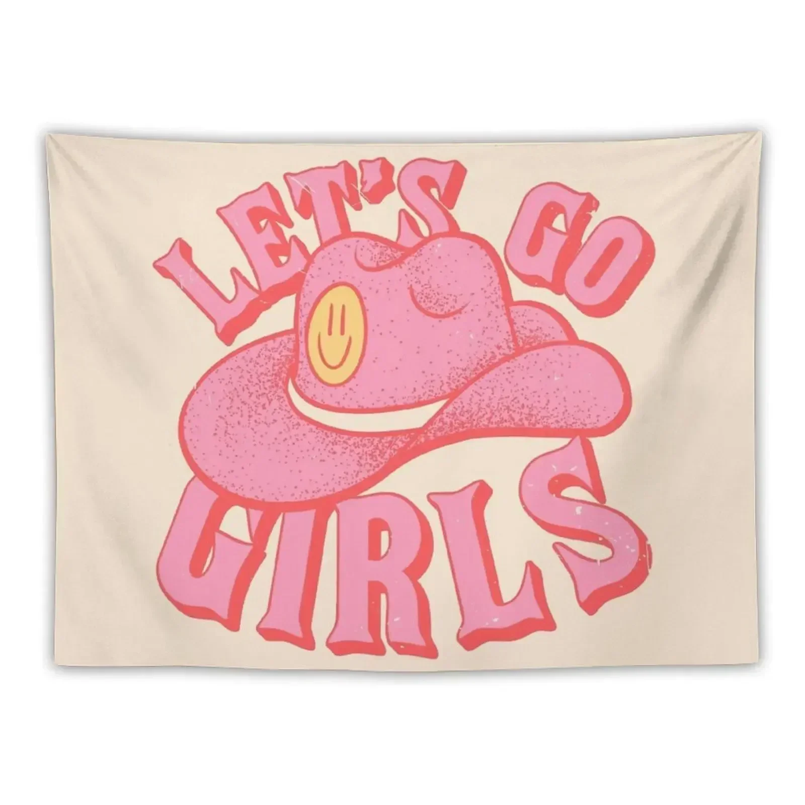 Let's Go Girls | Pink Cowboy Cowgirl Rodeo Hat Preppy Aesthetic Bachelorette Party | HOWDY Y'AL Tapestry Bedrooms Decor Tapestry