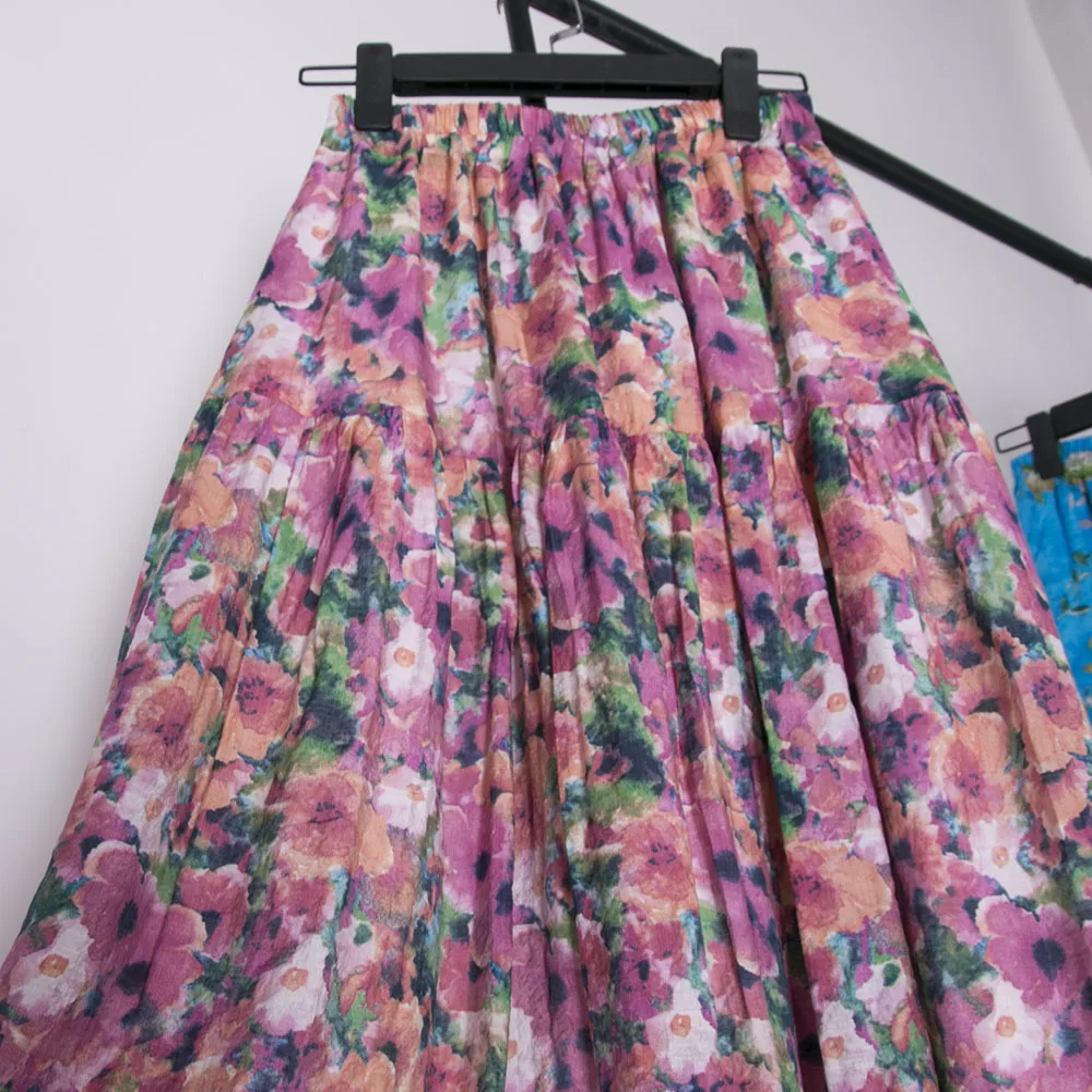 Muslim Long Skirt Women High Waist Flower Print A Line Arab Casual Ladies Summer Sweet Skirts Morocco Ramadan Dubai Saudi