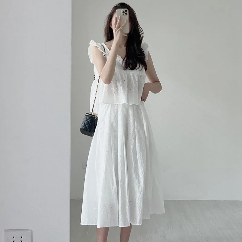 

Slimming High Waist f Skirt Set with Embroidered Flowers Square Collar ort Sve Top for Women Summer Faion Ensemble