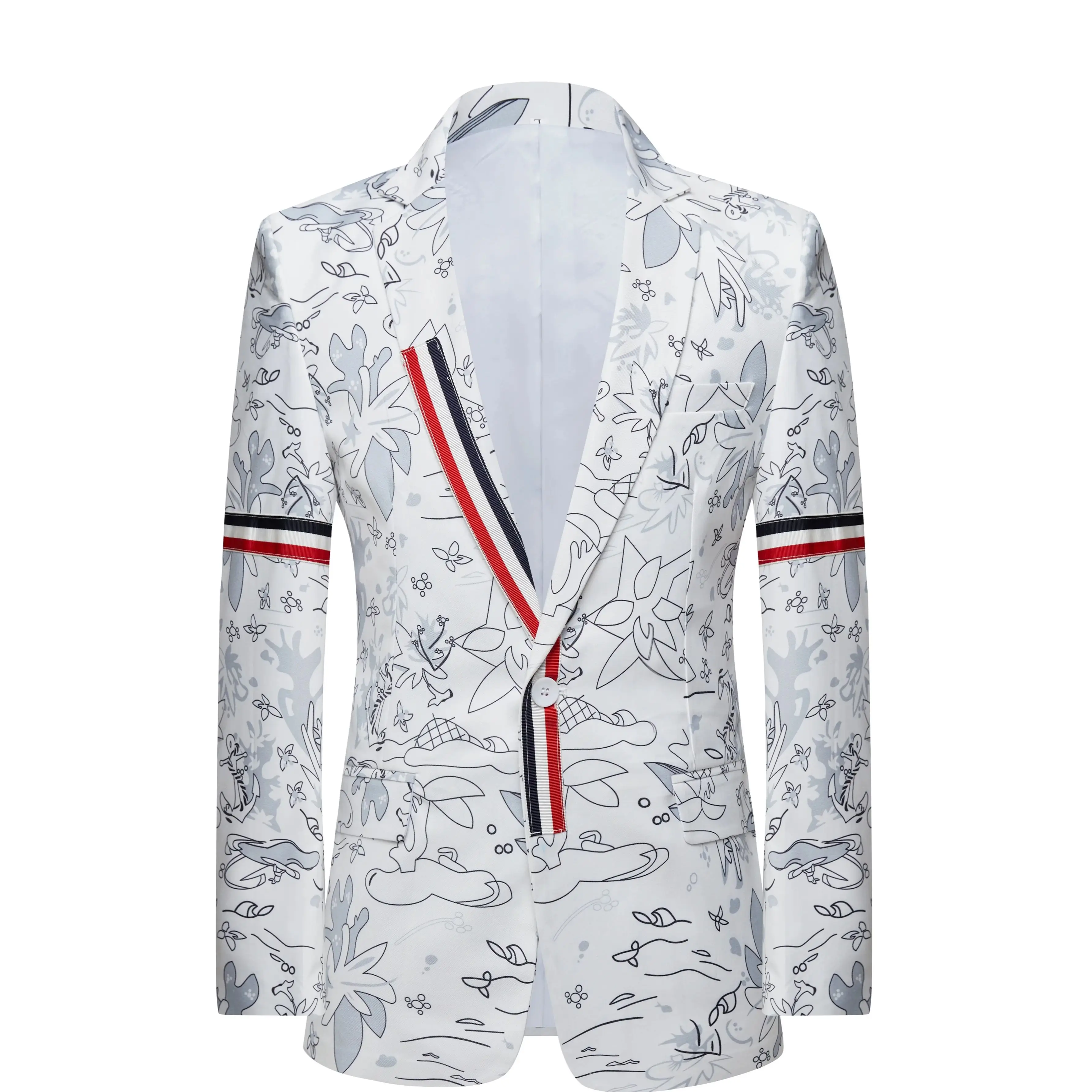 blazers man Men'S Jackets White British Style Singer Stage Performance Host Fashion Dress Studio One Button Notch Lapel