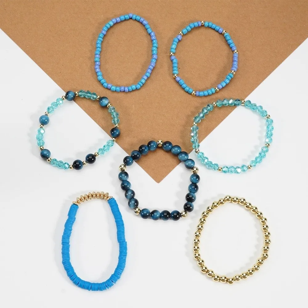 7 PC/Set New Bohemian Beads Bracelet Set Handmade Elastic Rope Stackable Bangles Set Stretch Chain Colorful Hand Chain Gifts