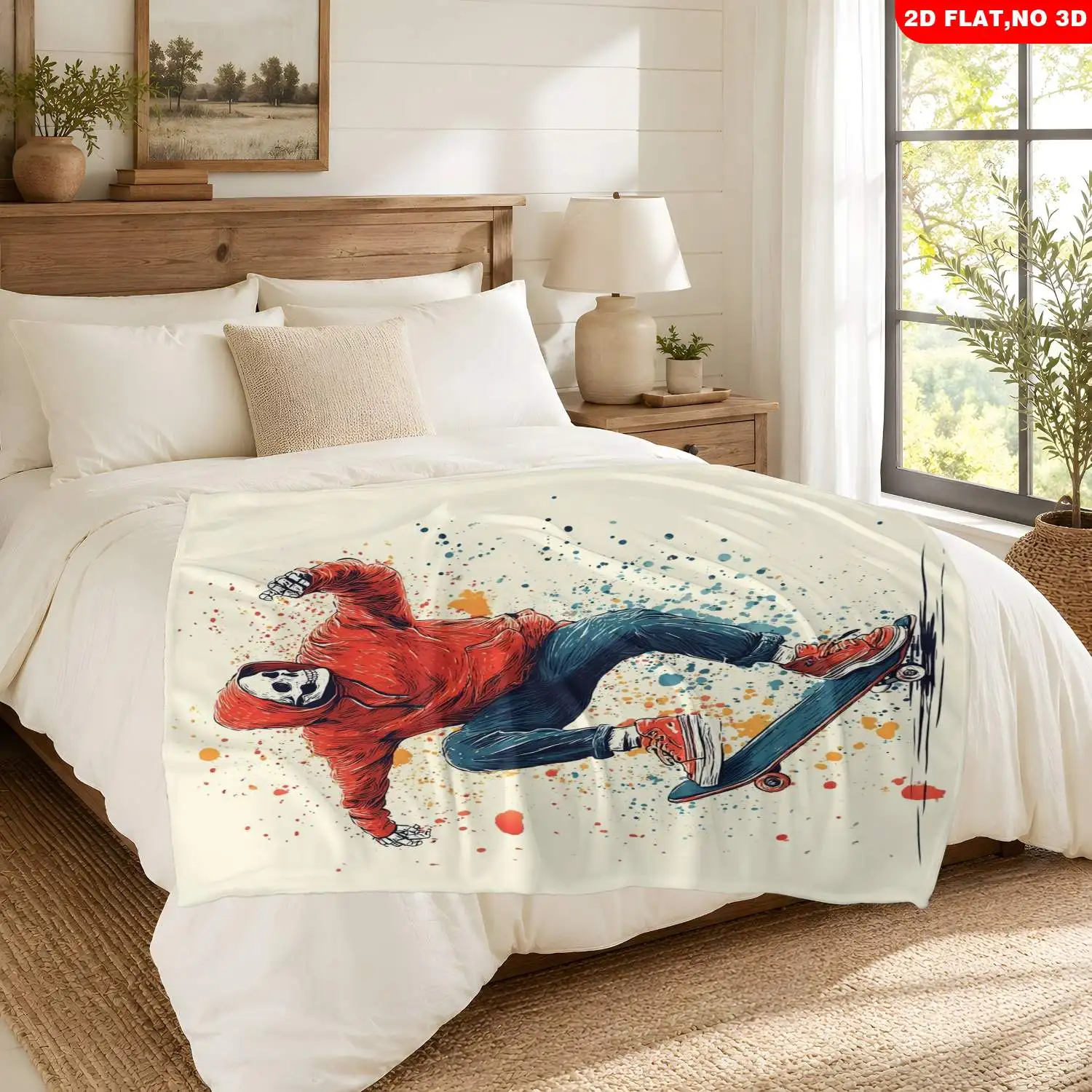 Large Graffiti Skate Punk Skull Blanket Throw Fleece Decor Cozy Urban Art 150x200cm Photography Gift