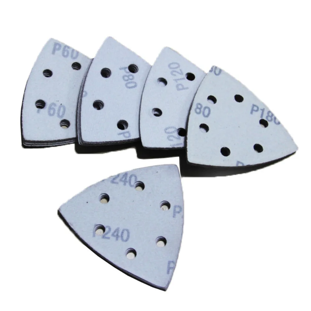 15 Pcs 90*90*mm 6 Hole Sanding Sheets Triangle Sandpaper Hook Loop 60 -240 Grits Abrasive Sanding Disc For Wood Sanding