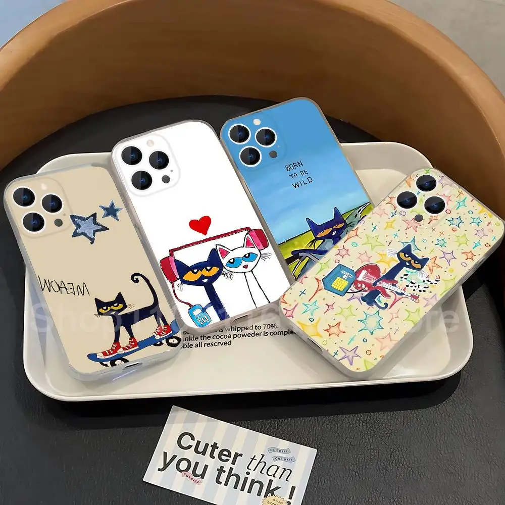 

P-Pete Cat Cute Phone Case For iPhone 17,16,15,14,13,12,11 Pro,Max,Plus,X,XS,XR,SE4,E Mini Transparent Soft Cover