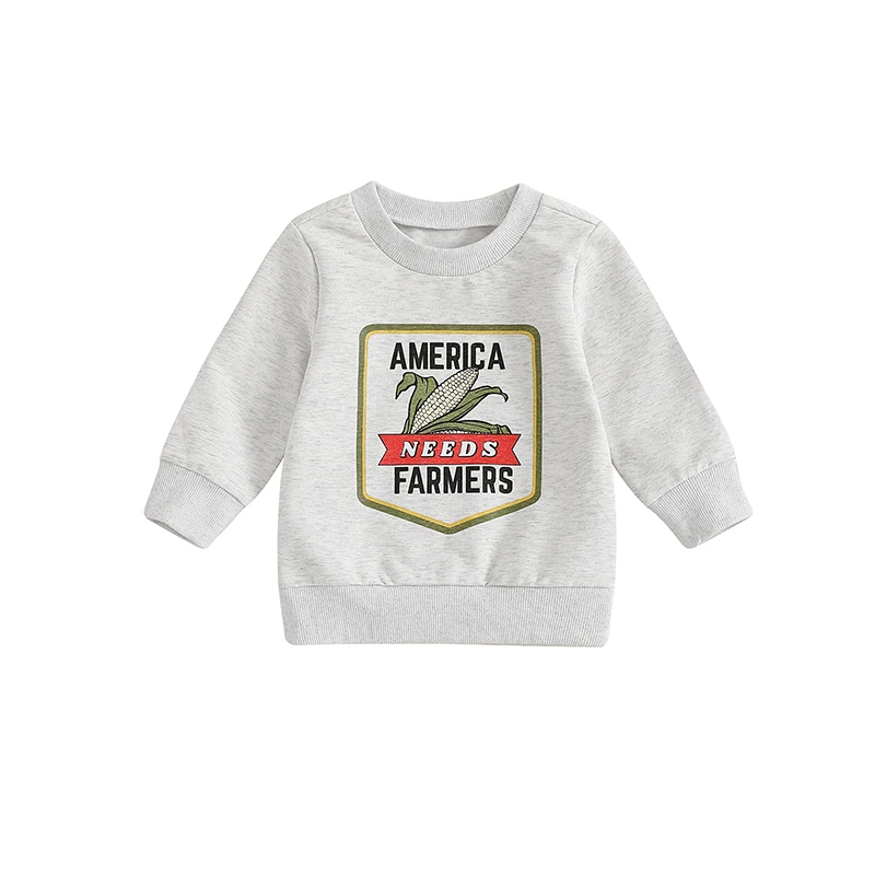 Toddler Boy Girl Fall Sweatshirt Letter Corn Letter Animal Print Long Sleeve Round Neck Pullover Loose Tops