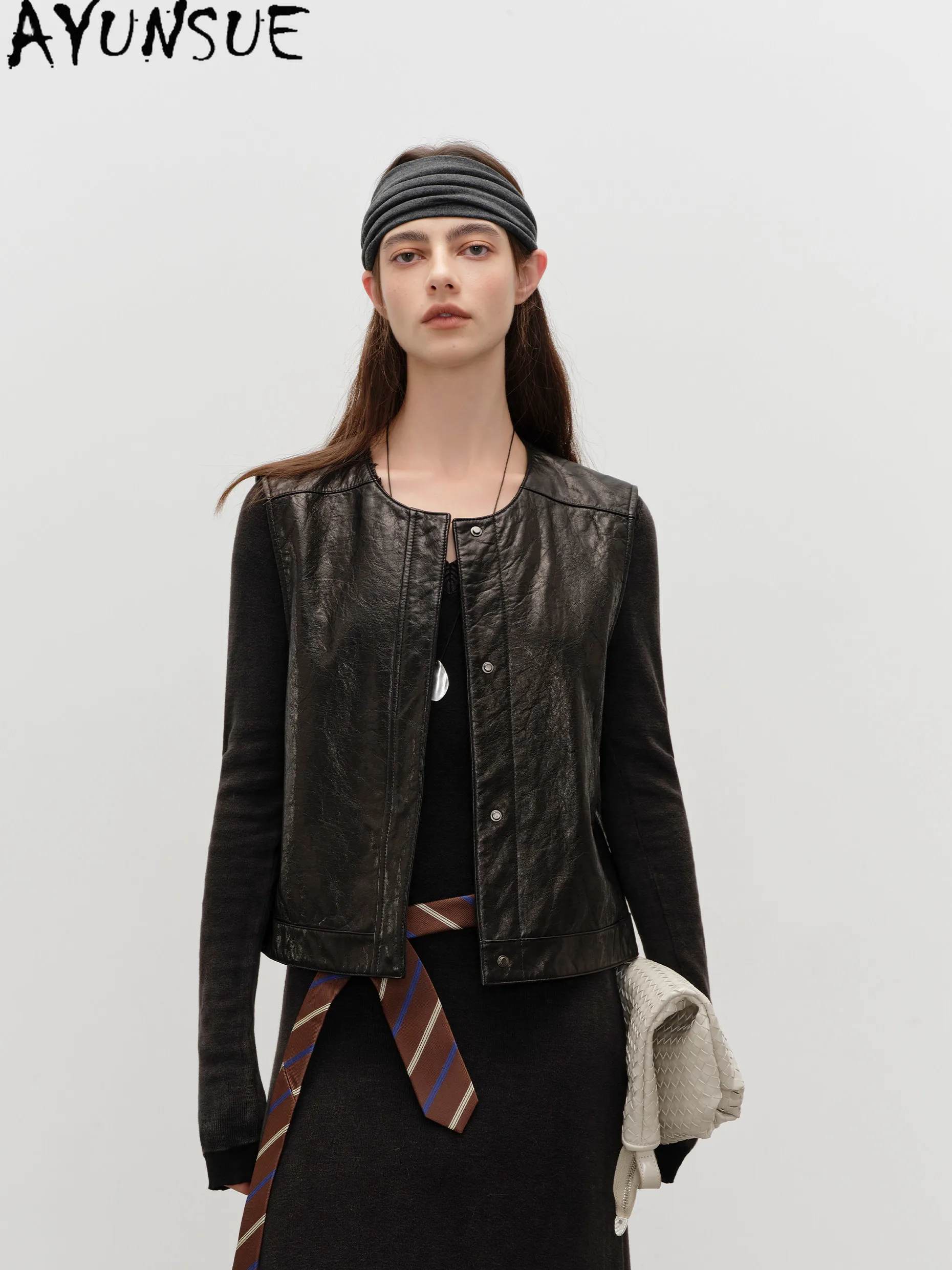 

AYUNSUE Real Leather Jacket Woman 100% Natural Sheepskin Oil Wax Coat Women Spring Autumn Clothes Short Style Casaco Feminino