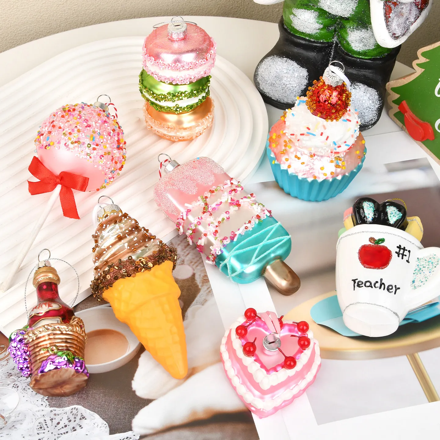 Girl Heart Dessert Alien Christmas Glass Pendant Ice Cream Cake Love