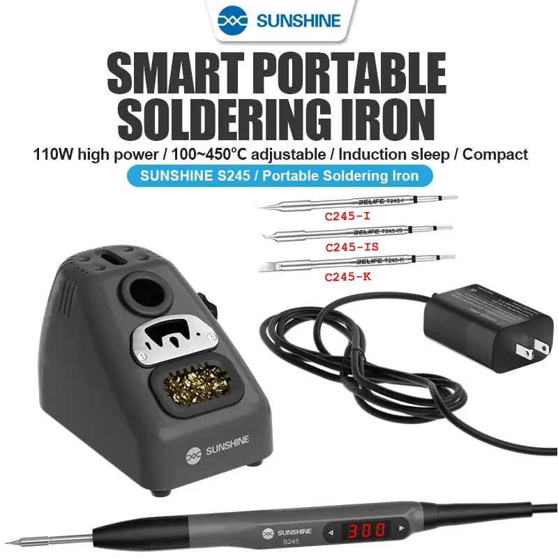 SUNSHINE S245 High Power Smart Portable Soldering Iron Adjustable Universal for 245 T245 Soldering Tips Tool