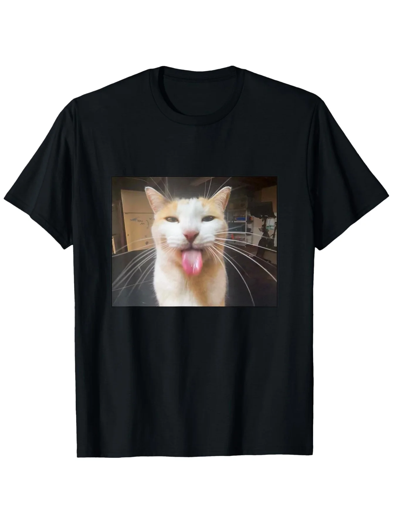 Funny Cat Tongue Out Picture Printed Women's Creative T-shirt Top Summer Round Neck Short Sleeve Women's Casual Clothing