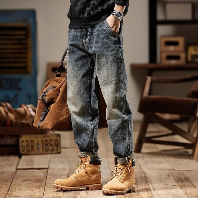 

Мужские джинсы American Sle, повседневные прямые брюки с высокой талией, длинные брюки, весна-осень, Новое поступление, удобные джинсовые брюки свободного покроя