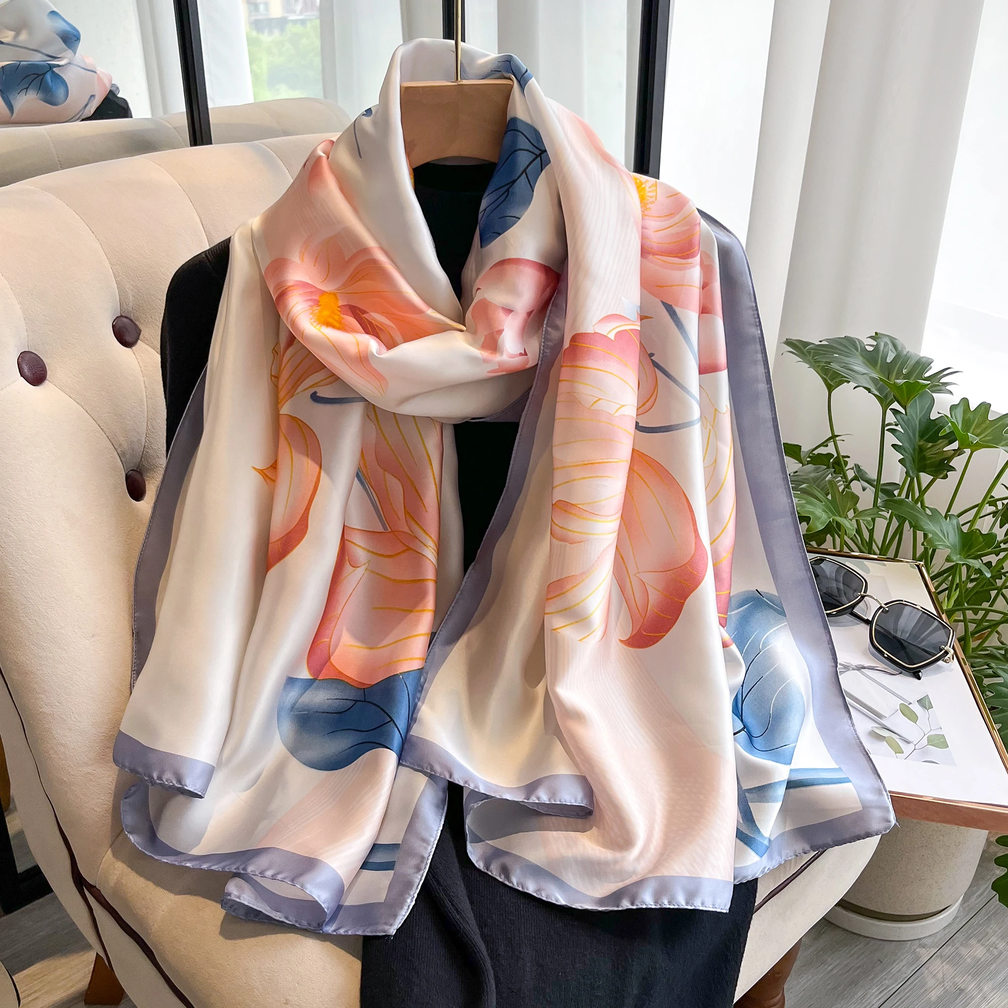 180*90cm muffler fashion Luxury Brand Scarf Women New Style Fashion Color Matching Print Silk Lady Popular Headcloth Beach Shawl