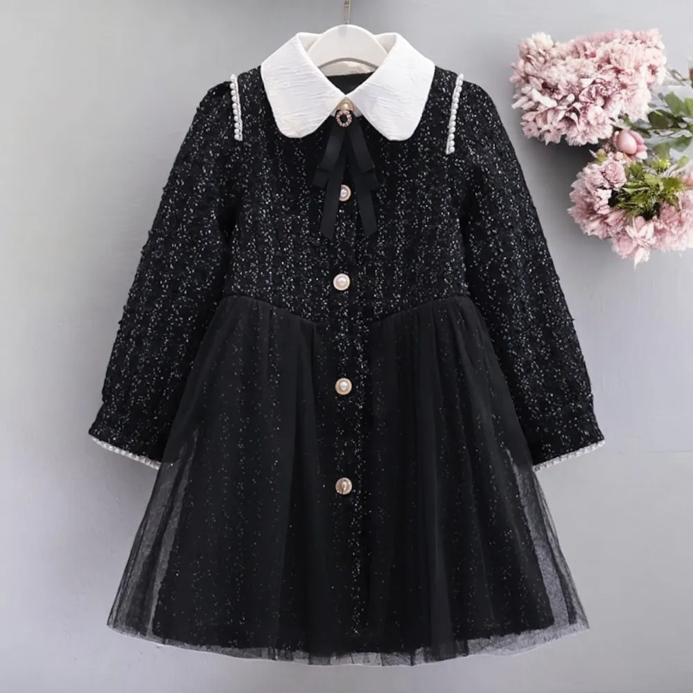 Kids Black Lace Dresses for Girls Outfits Party Dress Kids Princess Christmas Costumes Teenagers Children Clothes 6 7 8 10 Years