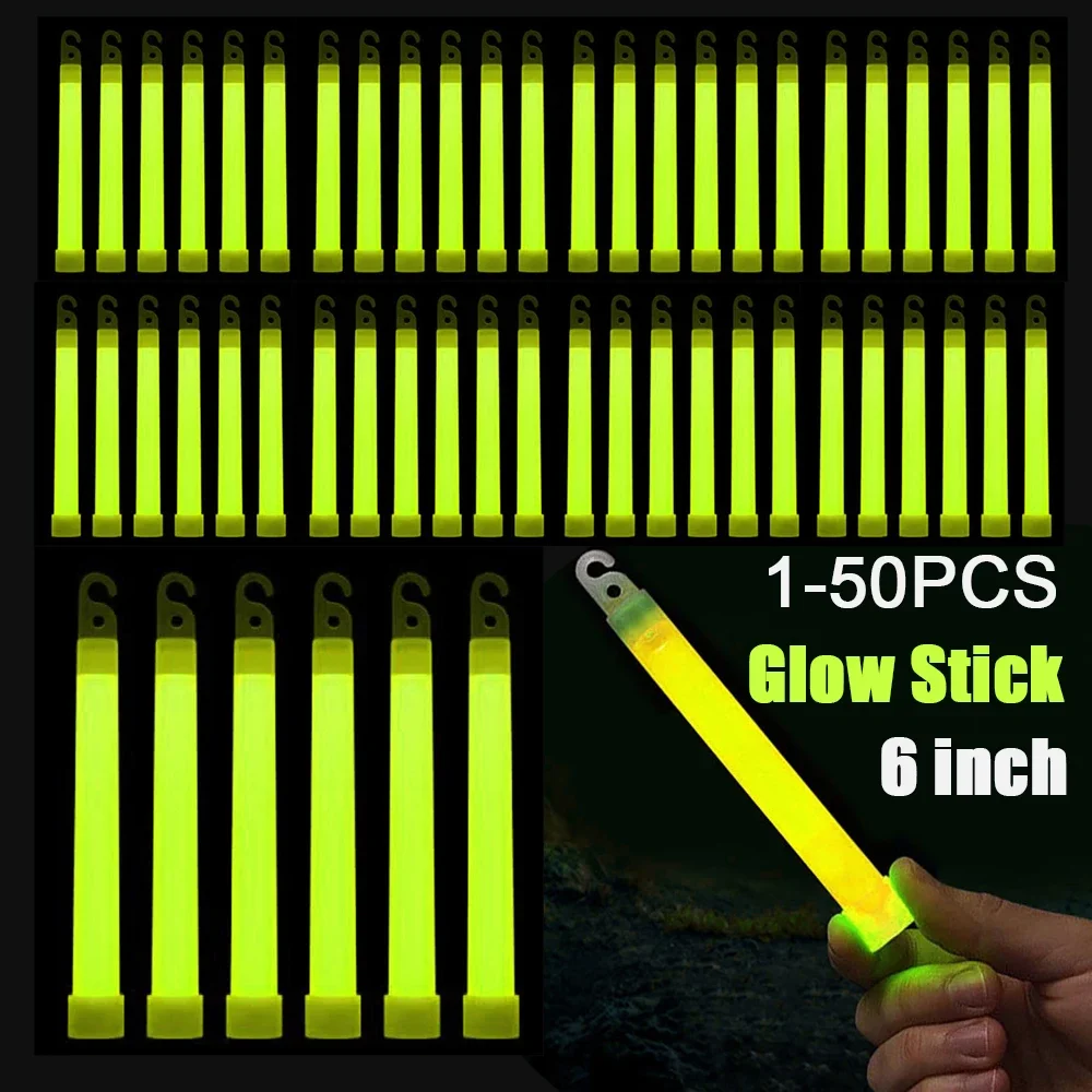 Bâtons lumineux avec crochet, 1 à 50 pièces, lumière fluorescente de 6 pouces pour randonnée Camping en plein air, bâtons lumineux d'urgence pour Concert et fête