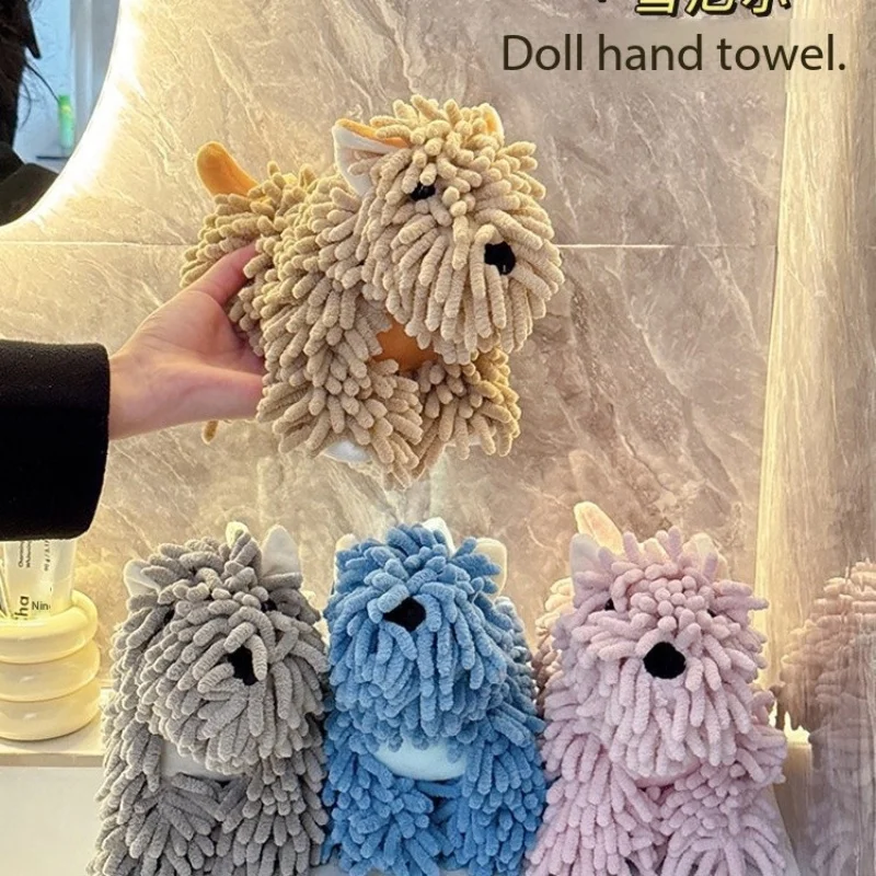 Cute Schneier Cartoon Dog Figurines Hanging Wiping Towels 3D Handkerchiefs for Kitchen And Bathroom Hand Towel Dress Accessories