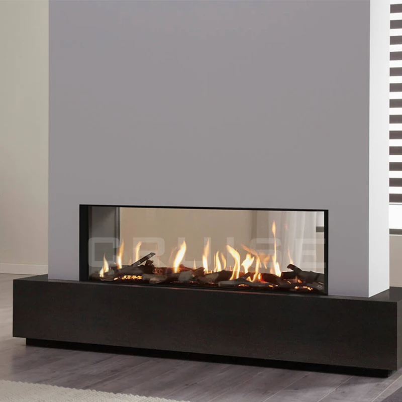 CRUISE 60 Inch 1524x380x720mm Modern Insert Double-Sided Glass Real Fire Remote Control Natural Fireplace for Home