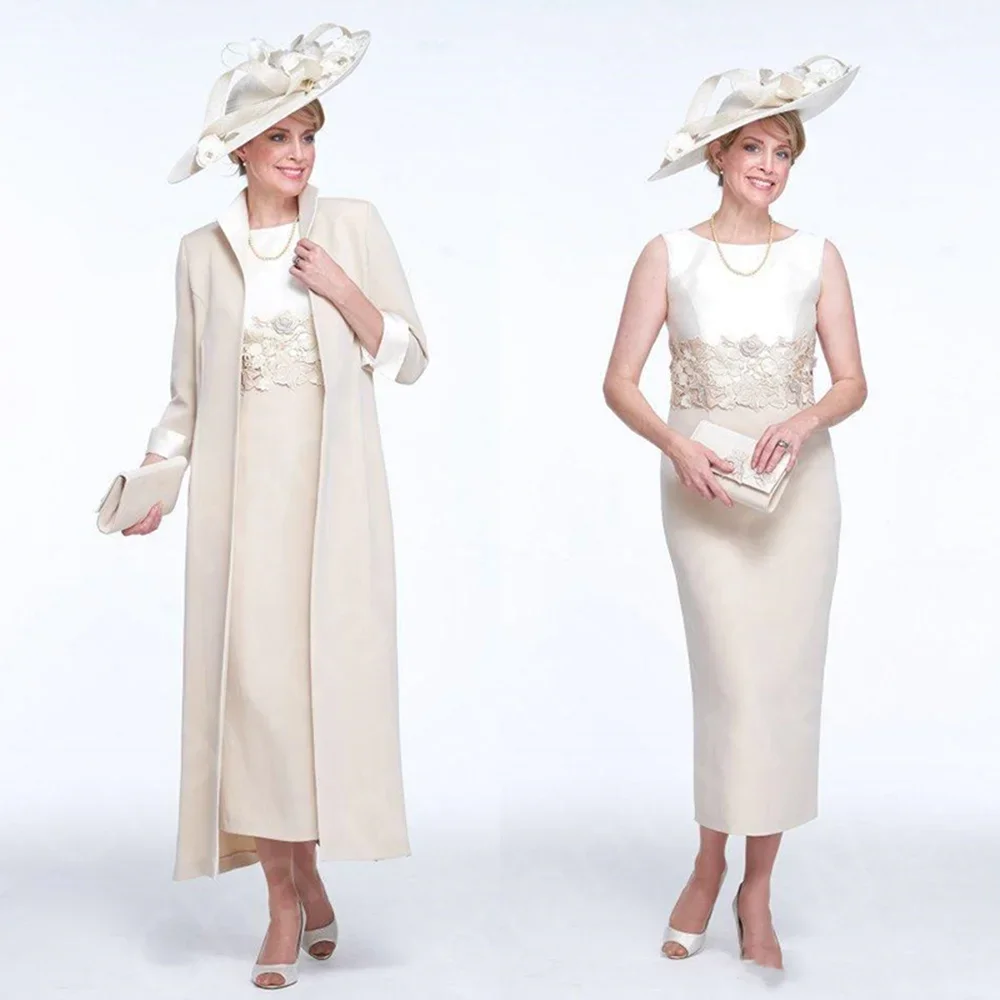 

Очаровательные платья для мам невесты 2023 года, цвета нюд, длиной до щиколотки, с накидкой, круглым вырезом, кружевные, для свадебных торжеств