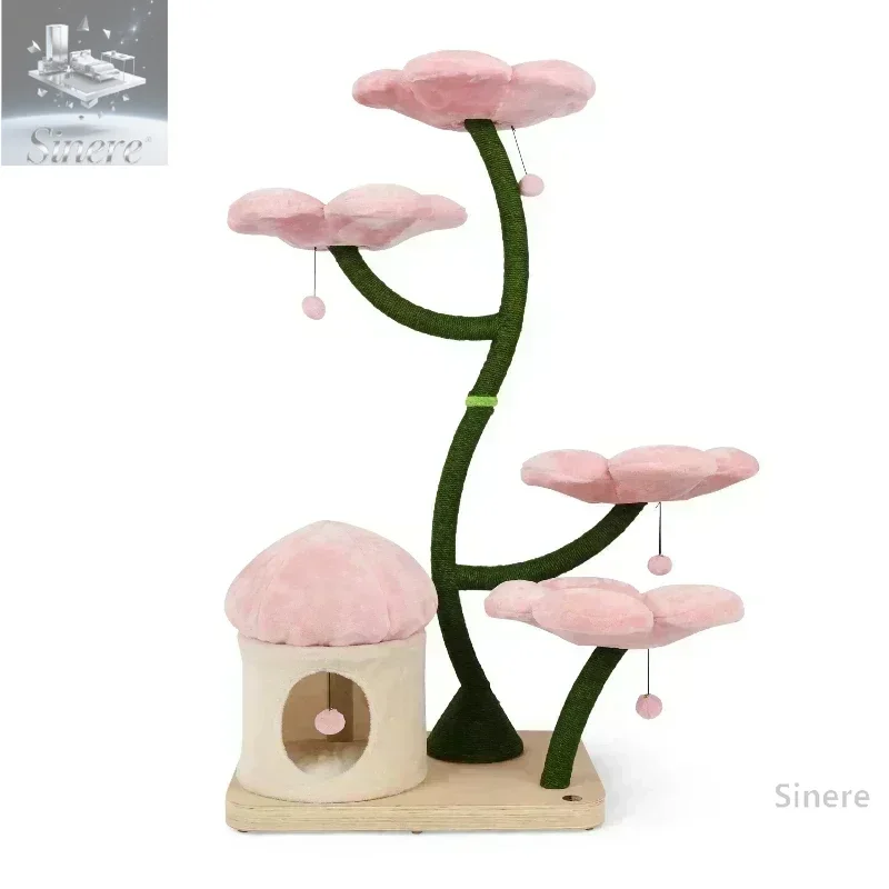 

Customized Flower Cat Tree Tower Pink Modern Cat Scratcher Tree Hot Sale Wooden Climbing Frame House Large Cat Toy for Kitties