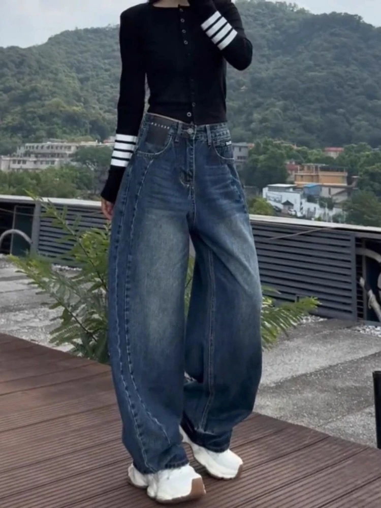 

Loose high waist wide leg curved knife jeans women's spring new style fashion versatile high street casual denim pants