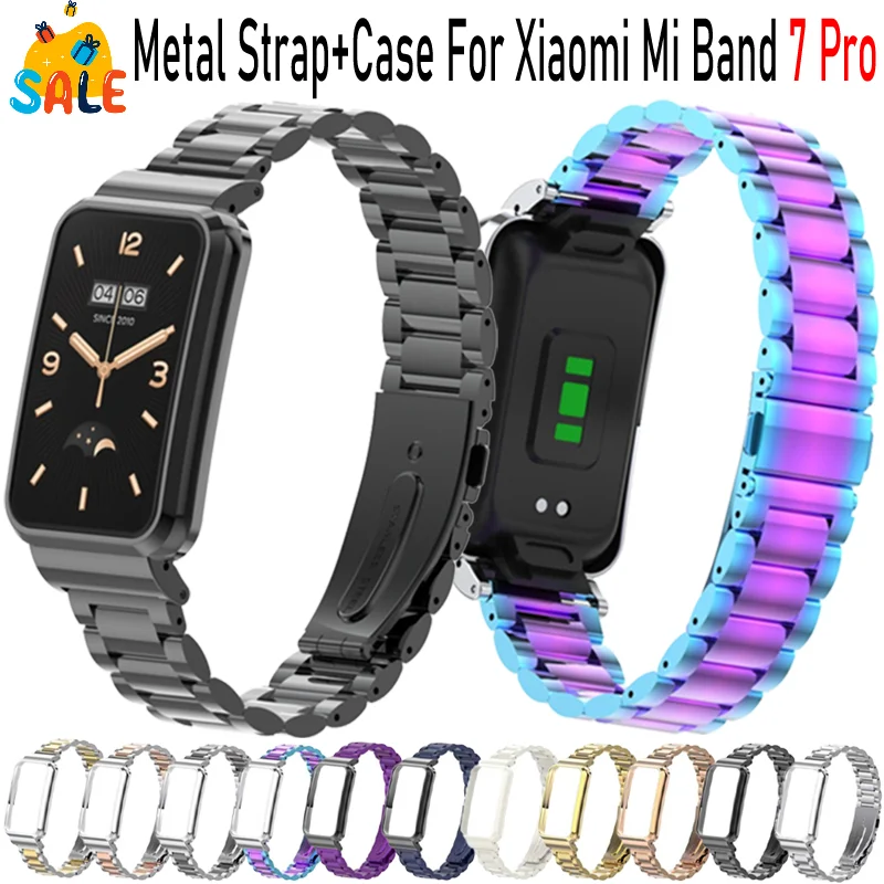 

Металлический ремешок + чехол для Xiaomi Band 7 Pro, браслет с пряжкой-бабочкой из нержавеющей стали, браслет для Mi Band 7 Pro, аксессуары Correa