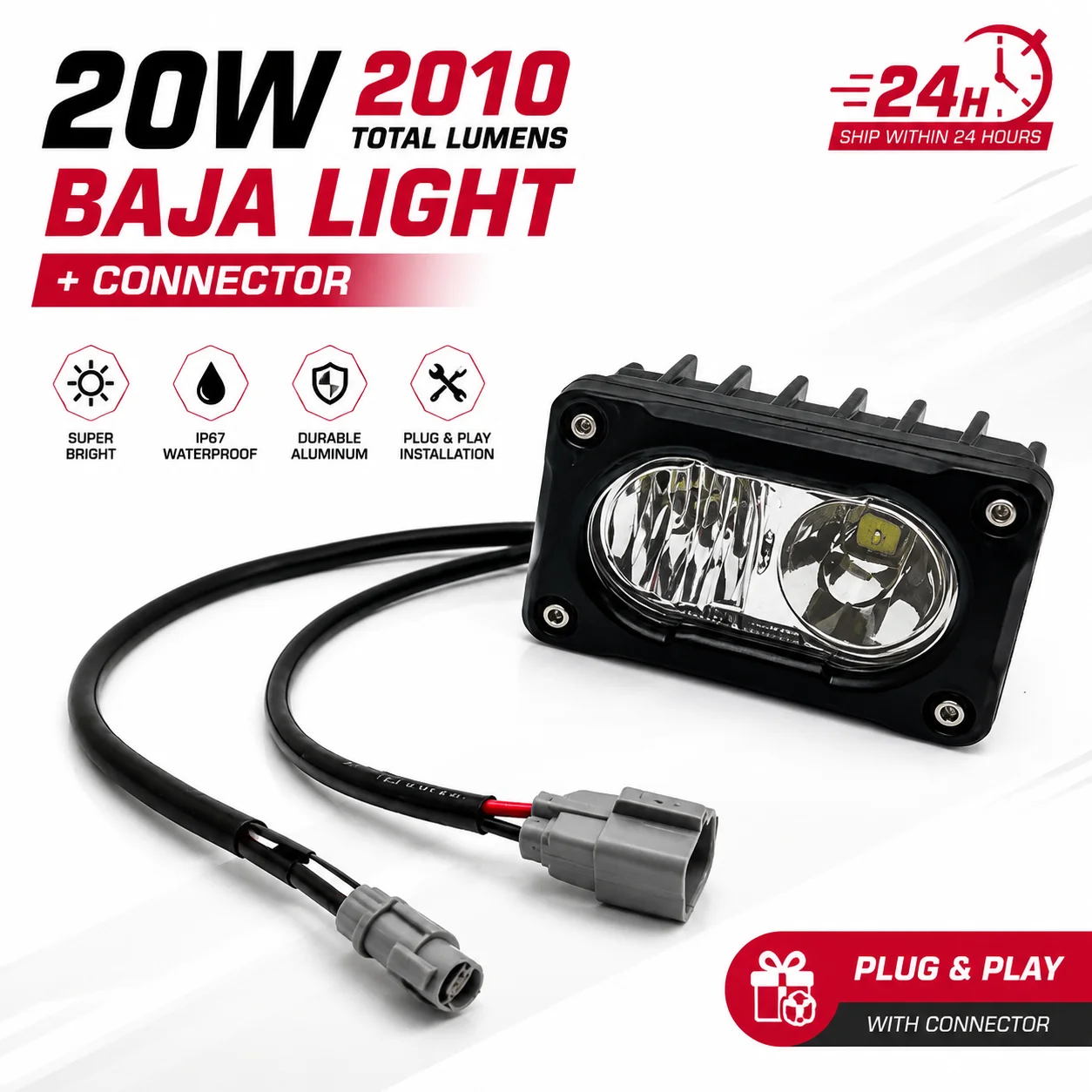 Tech High Power Baja Light LED Headlamp with 2 Lenses Front/Rear Mount Plug & Play for Dirt Bike/E-Bike