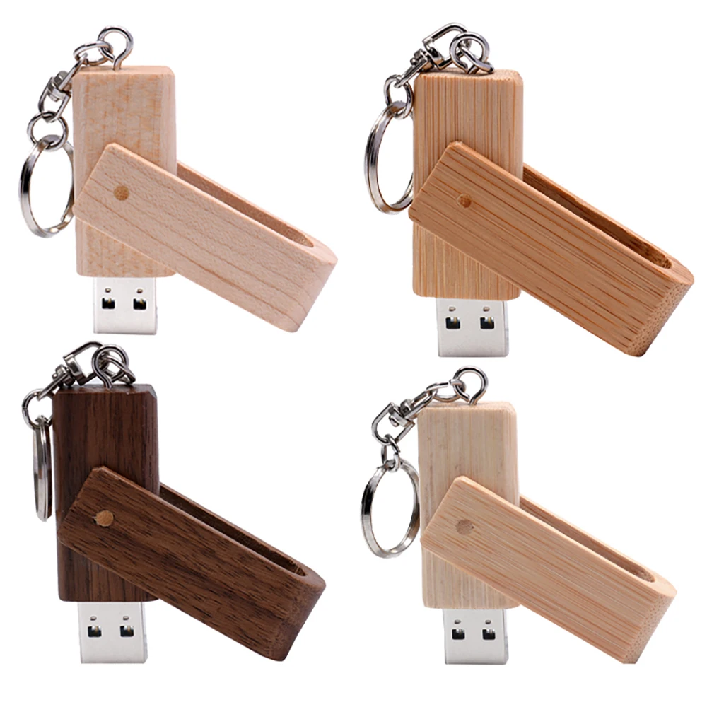 Wooden High-speed USB Flash Drive 128GB Free key chain Wooden Pen Drive Real Capacity Memory Stick 64GB 32GB U Disk Gifts 16GB