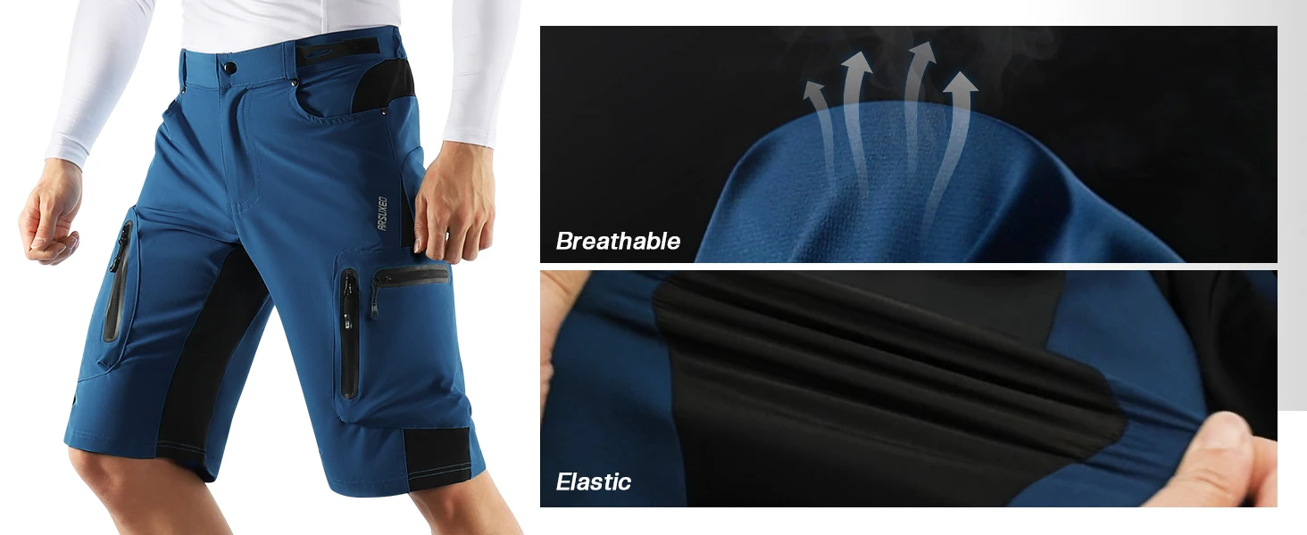 ARSUXEO Herren Lockere Fahrradshorts Mountainbike Ohne Sitzpolster Atmungsaktiv Bequem Leichte Radhose – Detail 3