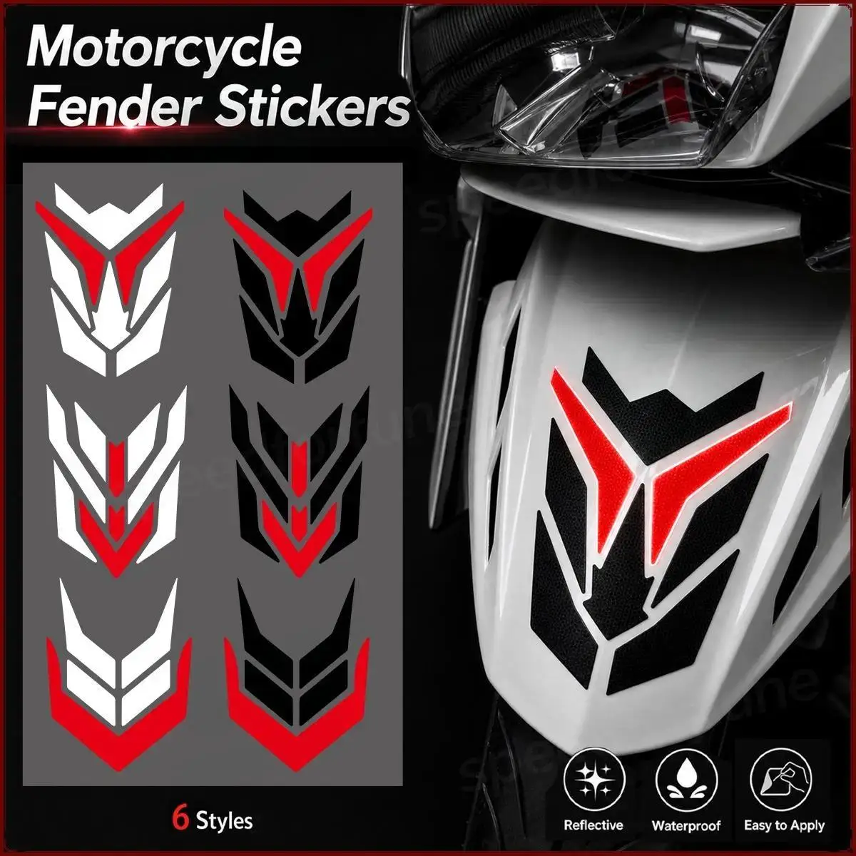 1Pc Reflective Motorcycle Fender Vinyl Sticker, Waterproof Geometric Pattern, 6 Styles for Scooter Body