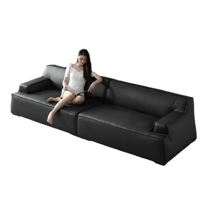 

Genuine leather first-layer cowhide living room, sofa, small apartment three-person straight-row sofa