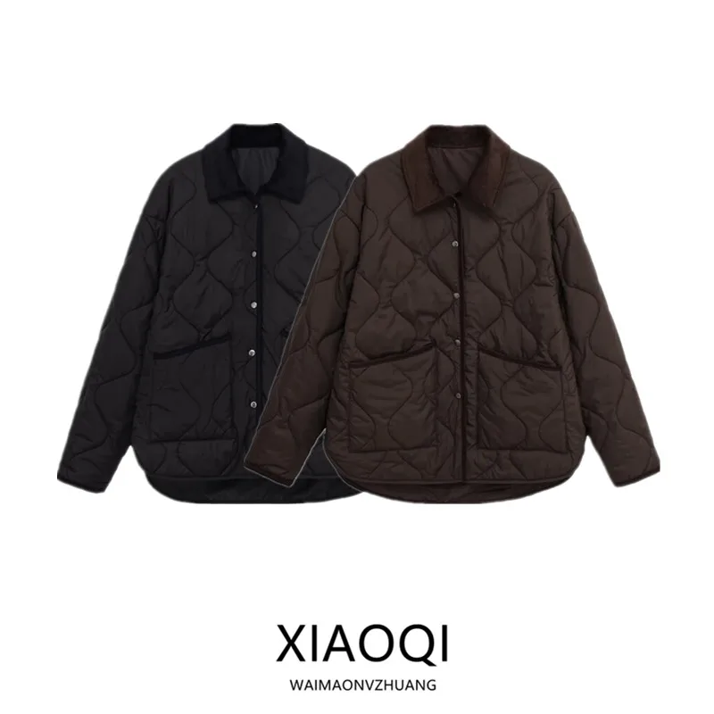 Fashionable Loose Cotton Jacket Coat Women's Spring Autumn Winter New Arrival Velvet Collar Button up Long Sleeve Outerwear