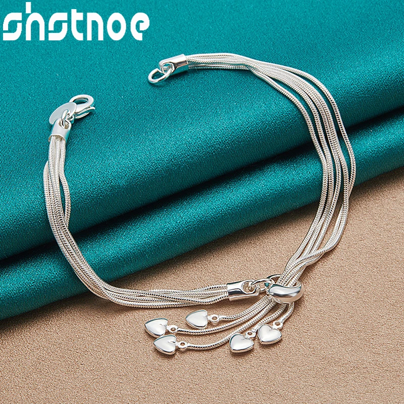 

SHSTONE Cute 925 Sterling Silver Solid Heart Chain Charm Bracelet For Women Birthday Party Gift Lady Fashion Jewelry Accessories