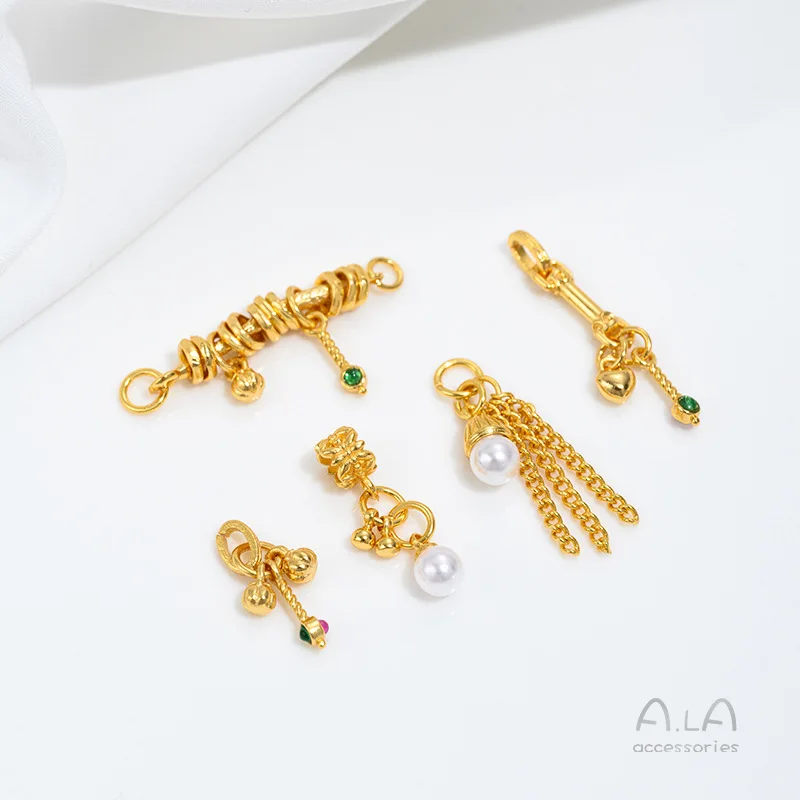 Vietnam Sand Gold Pearl Beads Ring Bell Tassel Charms For DIY Crystal Jewelry Making