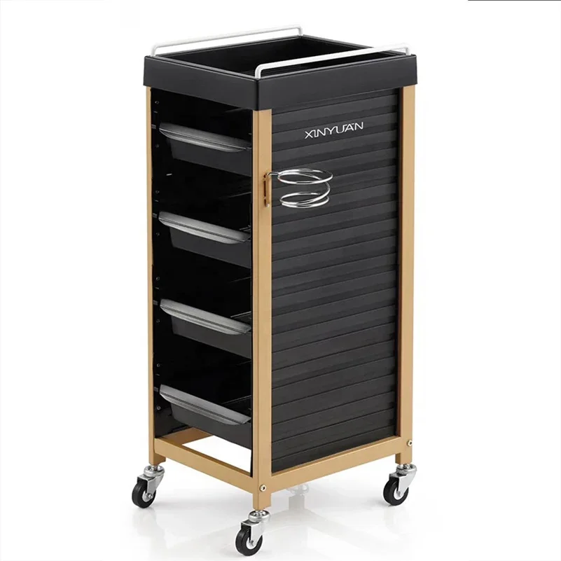 Mobile 4-Wheel Hair Salon Rolling Cart New Arrival Golden Stainless Steel Material Wholesale Equipment