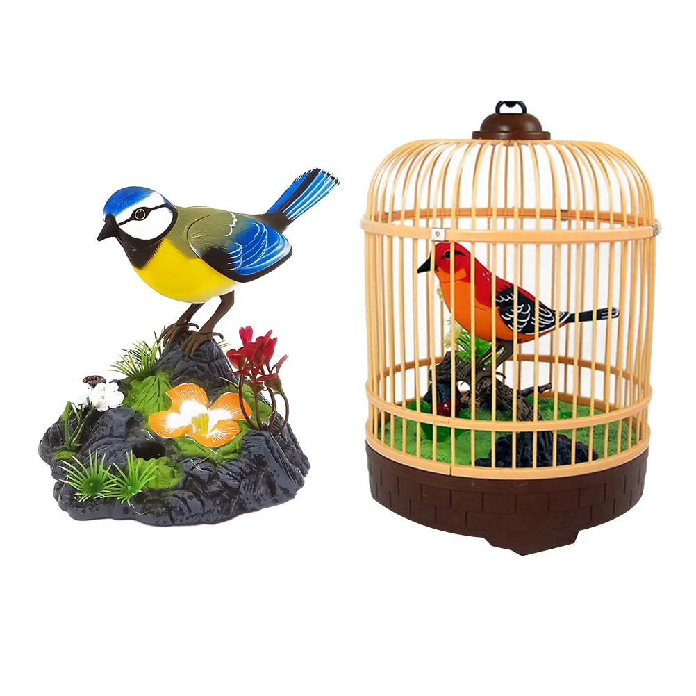 Voice Control Bird nament Electric Artificial Bird Singing Cage Decor Electronic Pets Imitation Bird Home Garden Decor