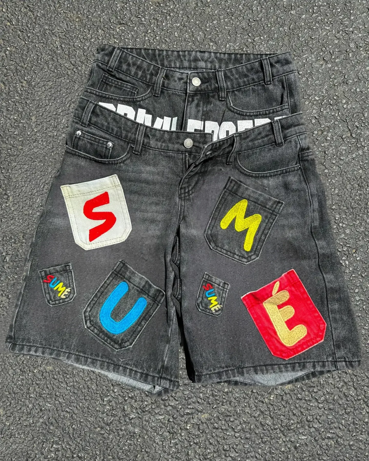 Rock Jorts Y2K Retro Hip Hop Letter Patchwork Denim Shorts Summer Personality Fashion Fake Two Pieces Gothic Couple Y2k Jeans