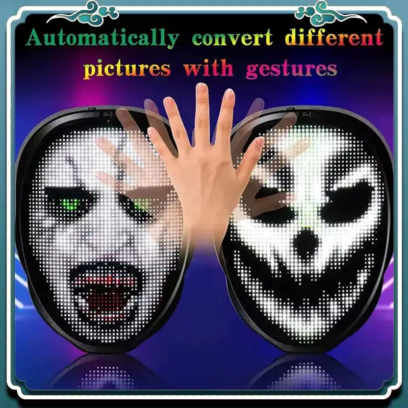 

Easy To Use Bluetooth LED Lights Up Party Mask LED Face Mask Halloween Christmas DIY Animation Text Love Prank Concert Robot Fac