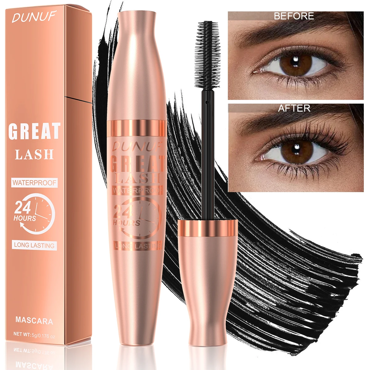 1 stks 8D Fiber Lash Mascara, Waterdicht, Langdurig, Zwart Verdikking Wimperkruller, Alle huidtypes, Waterbestendig Cosmetisch